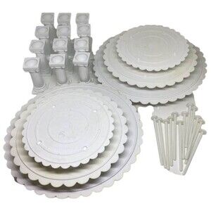 Wilton 3 Tier Wedding Cake Set Lot 2 Plates Tray Columns Rods 10" 8" 6" Vintage
